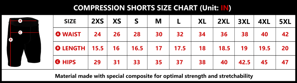 Compression Short Size Chart